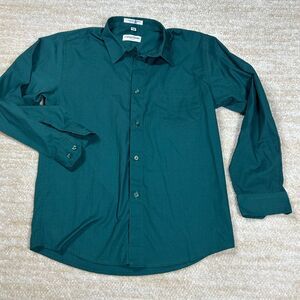 Berlioni Dress Shirt Mens 14 Green Long Sleeve Button Front Pocket Cotton Blend